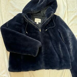 Size medium Carolina bell NAVY BLUE  cropped, fuzzy furry sweatshirt with hoodie